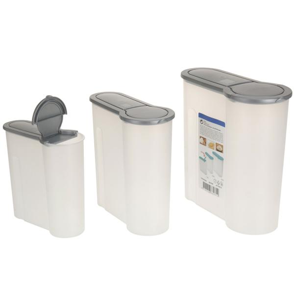 Vorratsdosen-Set (3 Stück) mit Schüttfunktion: 4L, 2.4L, 1.3L, transparent-grau – luftdichte Aufbewahrung für Müsli, Mehl & mehr