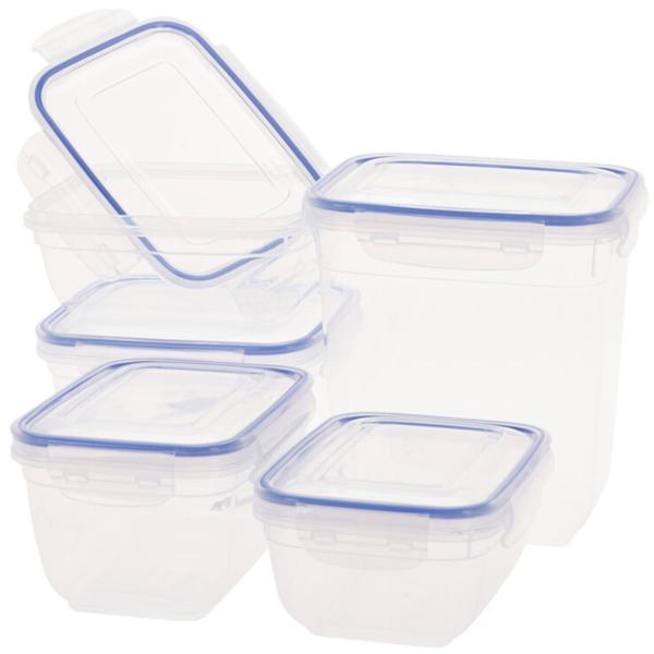 5er Set Vorratsdosen mit Clip Deckel, eckig - Frischhaltedosen für Haushalt, Camping & Picknick - 2x 800ml, 2x 1L, 1x 2L - robustes Plastik, Silikonring