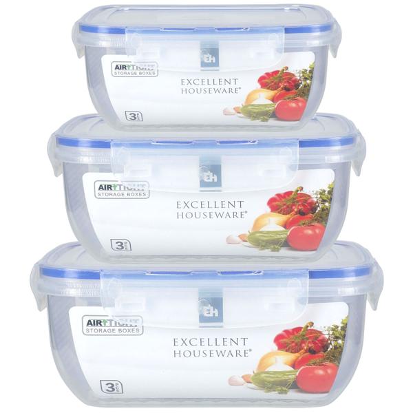 3er Set Frischhaltedosen mit Clip-Deckel Rechteckig - Luftdichte Vorratsdosen für Haushalt & Camping - Polypropylen - 400, 800, 1400 ml