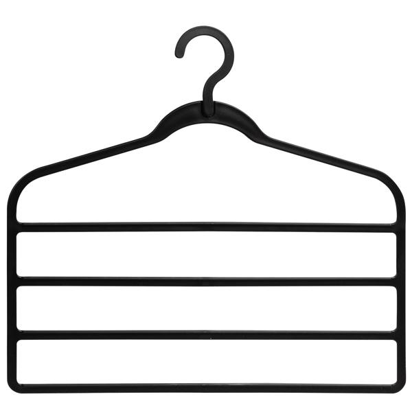 Praktischer Mehrfach-Kleiderbügel, schwarz, 4 Stege – 44x33x1cm, Hosenbügel für Ordnung im Schrank, platzoptimiert