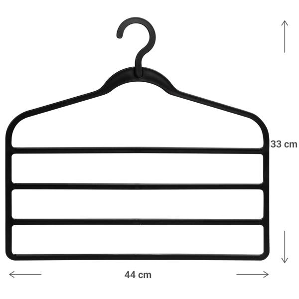 2er Set Praktischer Mehrfach-Kleiderbügel, schwarz, 4 Stege – 44x33x1cm, Hosenbügel für Ordnung im Schrank, platzoptimiert