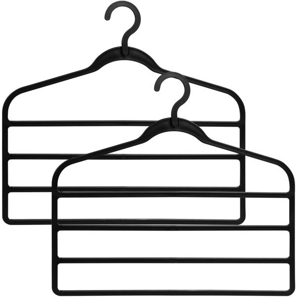 2er Set Praktischer Mehrfach-Kleiderbügel, schwarz, 4 Stege – 44x33x1cm, Hosenbügel für Ordnung im Schrank, platzoptimiert