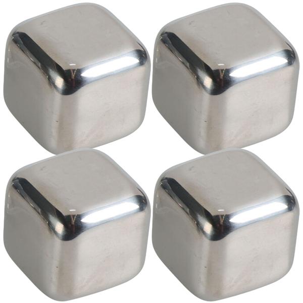 4er-Set Kühlsteine Edelstahl - Wiederverwendbare Eiswürfel für Whisky & Getränke - Kein Verwässern - Spülmaschinenfest - Geruchs-/Geschmacksneutral - 27x27x27mm