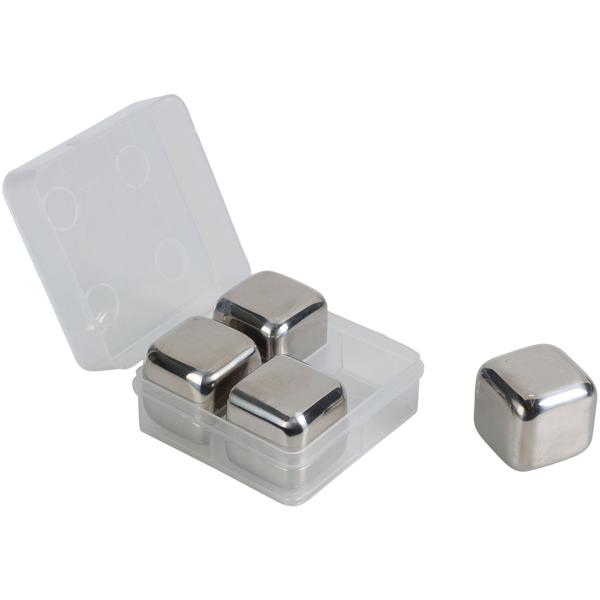 4er-Set Kühlsteine Edelstahl - Wiederverwendbare Eiswürfel für Whisky & Getränke - Kein Verwässern - Spülmaschinenfest - Geruchs-/Geschmacksneutral - 27x27x27mm
