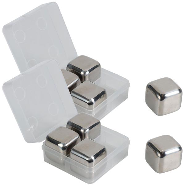 8er-Set Kühlsteine Edelstahl - Kühlen Whisky & Drinks ohne Verwässern - Wiederverwendbar, geruchs-/geschmacksneutral, spülmaschinenfest - 27x27x27 mm