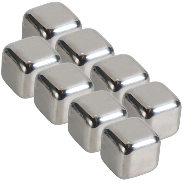 8er-Set Kühlsteine Edelstahl - Kühlen Whisky & Drinks ohne Verwässern - Wiederverwendbar, geruchs-/geschmacksneutral, spülmaschinenfest - 27x27x27 mm