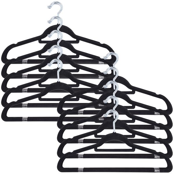 100er-Set Kleiderbügel - Filzdesign, Anti-Rutsch-Beschichtung, drehbarer Haken - für Röcke, Hosen, Schals, Krawatten - schwarz, 45cm breit, 60g Gewicht