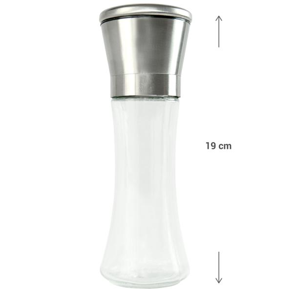 2er-Set Manuelle Pfeffermühle - Keramik-Mahlwerk für punktgenaue Aroma-Freisetzung - Glas, Edelstahldeckel, 19 cm, verschleissfrei - Ideal für Hobbyköche