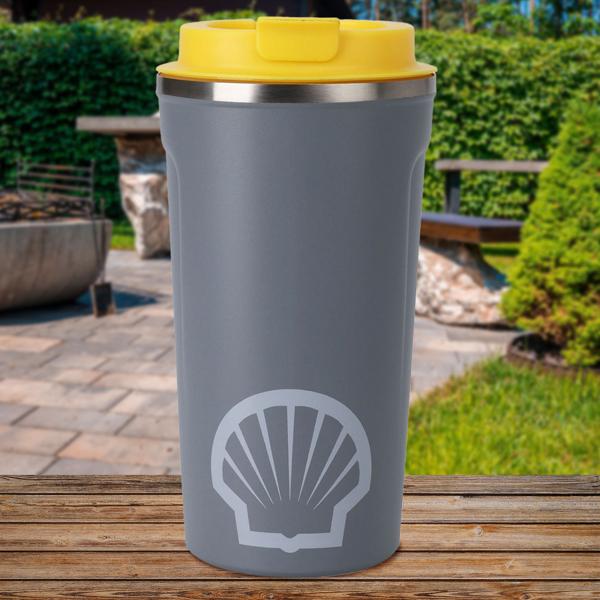 Isolier-Trinkbecher 500ml Grau - Doppelwandige Vakuumisolierung für Heiss- & Kaltgetränke - Edelstahl mit Kunststoffdeckel & Klappverschluss - 17cm Höhe