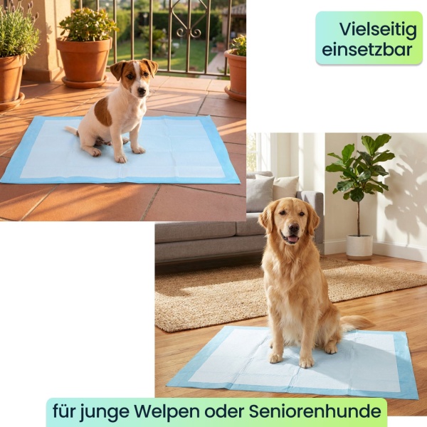 Trainingspads für Hunde (20 Stück): 5-lagige, extra saugfähige Welpenunterlagen, auslaufsicher, 60x90 cm - saugstark u. hygienisch