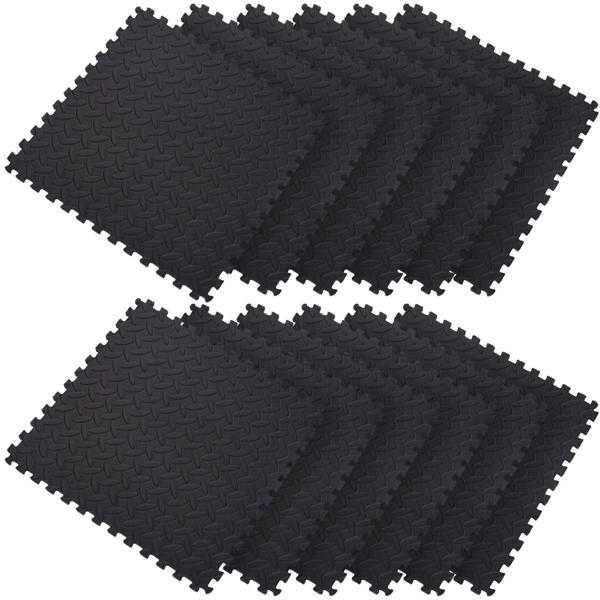 12er-Set Fitnessmatten Schwarz - Puzzleartig Verzahnbar & Flexibel Anordenbar - 40x40 cm, 1 cm Stark, Rutschfest, EVA Schaumstoff, Schimmelresistent
