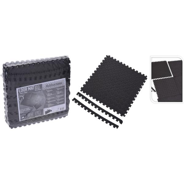 24er-Set Fitnessmatten aus EVA Schaumstoff - Bodenschutzmatten rutschfest 40x40cm-1cm stark für Bad, Yoga, Kampfsport - Schwarz - Hygienisch