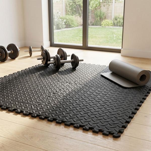 24er-Set Fitnessmatten aus EVA Schaumstoff - Bodenschutzmatten rutschfest 40x40cm-1cm stark für Bad, Yoga, Kampfsport - Schwarz - Hygienisch