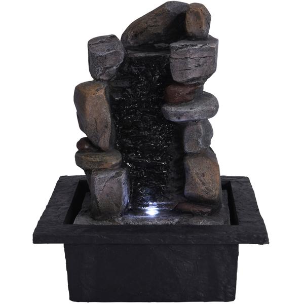 Zimmerbrunnen - 4 Stein Kaskaden - LED Beleuchtung - Beruhigt Raumluft - Bindet Staub/Pollen - 21.8x18.8x17.5cm - Kunststein - Leise Pumpe