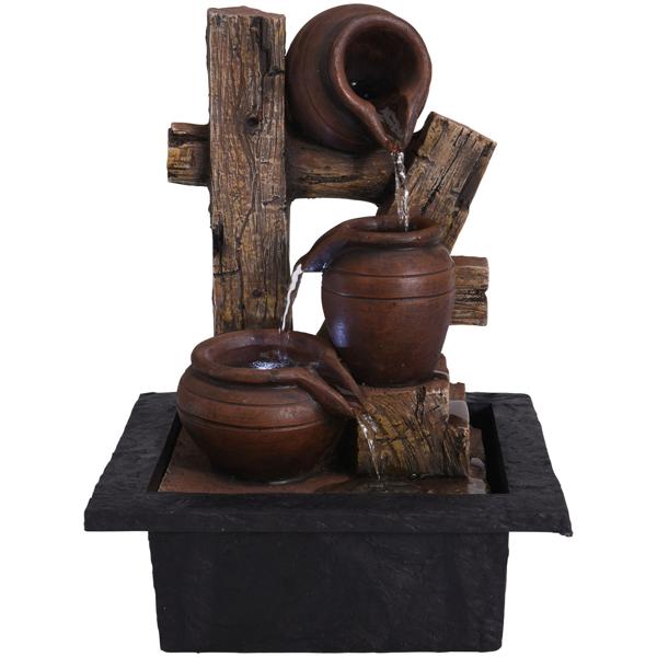 Zimmerbrunnen Krüge mit LED Beleuchtung - Fernöstliches Ambiente für Wohnräume & Yoga-Studios - Beruhigendes Plätschern, filtert Staub, 23x21x40,5 cm