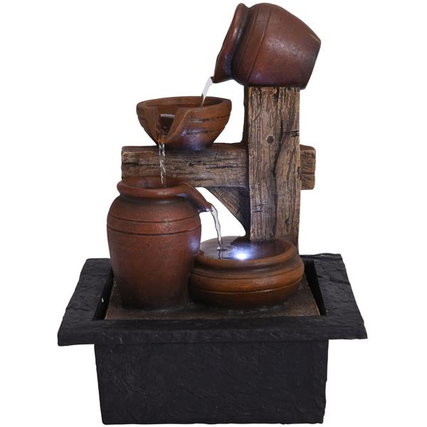 Zimmerbrunnen Krüge mit LED Beleuchtung - Fernöstliches Ambiente für Wohnräume & Yoga-Studios - Beruhigendes Plätschern, filtert Staub, 23x21x40,5 cm