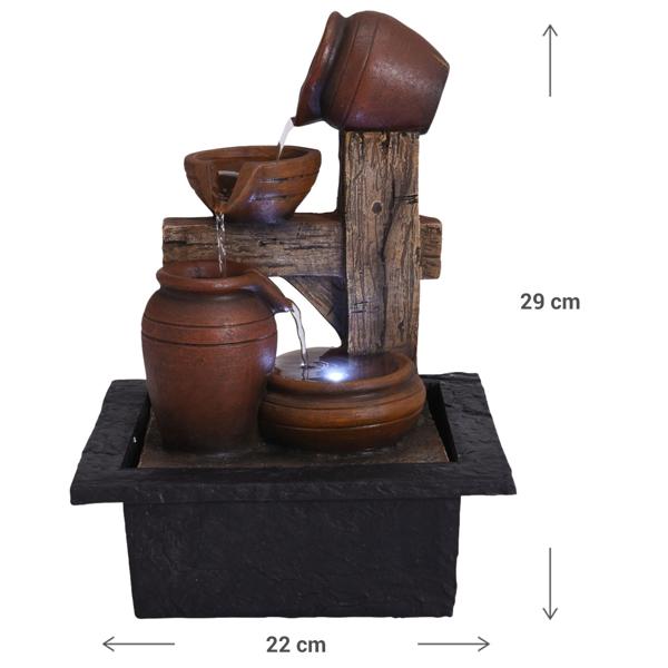 Zimmerbrunnen Krüge mit LED Beleuchtung - Fernöstliches Ambiente für Wohnräume & Yoga-Studios - Beruhigendes Plätschern, filtert Staub, 23x21x40,5 cm