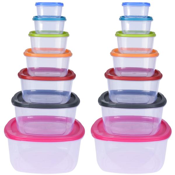 14er-Set Vorratsdosen - verschiedene Grössen & Farben - Lebensmittelecht, stapelbar & geruchsneutral - für Küche, Camping & Picknick