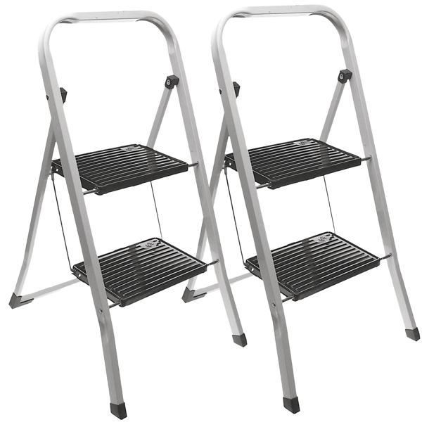 2er-Set Klappbare Trittleiter - Sichere zweistufige Küchentreppe, 150 kg Tragkraft, rutschfeste Füsse - Ideal für Haushalt, Camping & SUV