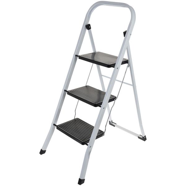Klappbare Trittleiter, mit drei Stufen, bis 125 kg: stabile Küchentreppe, platzsparend für müheloses Arbeiten im Haushalt