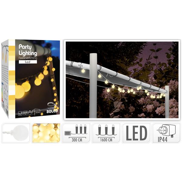 2er-Set Stromsparende LED-Lichterkette: 80 warmweisse Kugeln, 16m Länge, IP44-wetterfest - gemütliche Aussenbeleuchtung für stimmungsvolle Momente