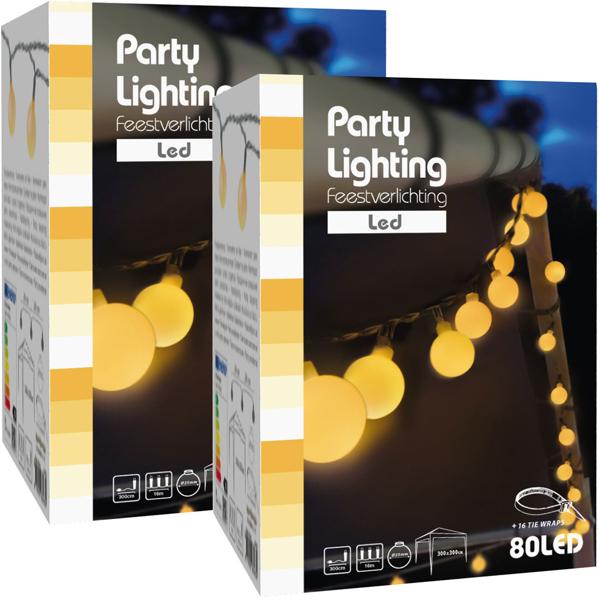 2er-Set Stromsparende LED-Lichterkette: 80 warmweisse Kugeln, 16m Länge, IP44-wetterfest - gemütliche Aussenbeleuchtung für stimmungsvolle Momente