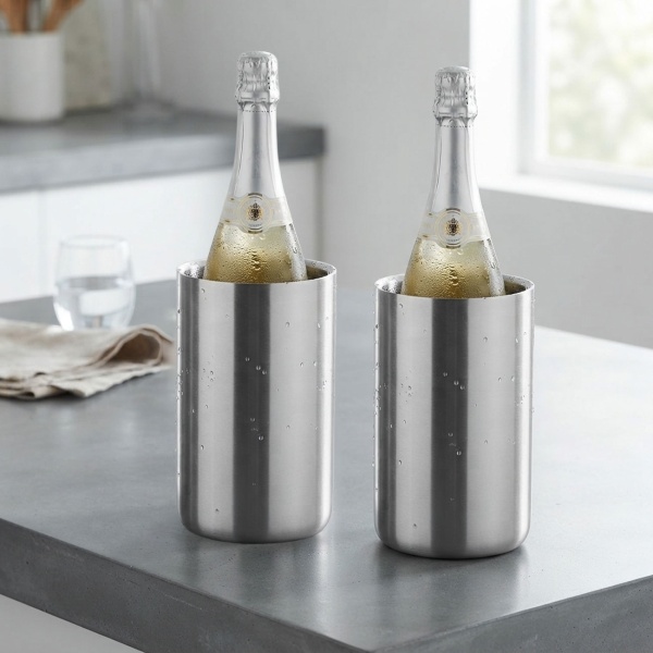 2er-Set Edelstahl Weinkühler Ø 12cm – Elegantes & zeitloses Design, doppelwandig für kühlen Wein, stilvoller Flaschenkühler