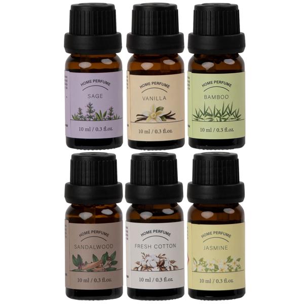 Raumparfüm-Set 6x10ml: Jasmin, Sandelholz, Vanille, Bambus, Salbei, Baumwolle. Für Diffusor & Duftlampe – Vielfältige Düfte zum Wohlfühlen