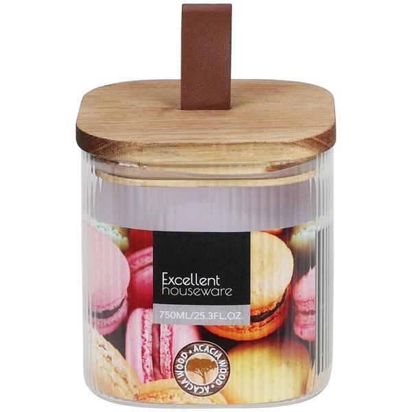 Elegantes 750ml Vorratsglas, Borosilikat-Glas, mit Akazienholzdeckel, luftdicht & stilvoll, hochwertige Aufbewahrung