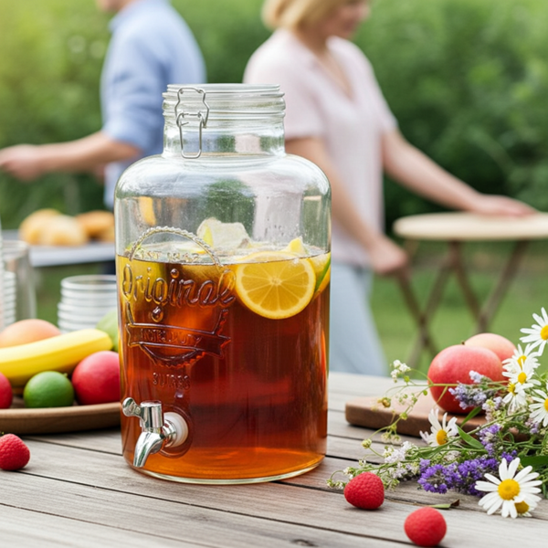 2er-Set Glas Getränkespender - mit Zapfhahn und Deckel - 8 L Fassungsvermögen - ideal für Partys & Gartenfeste - Insektenfrei