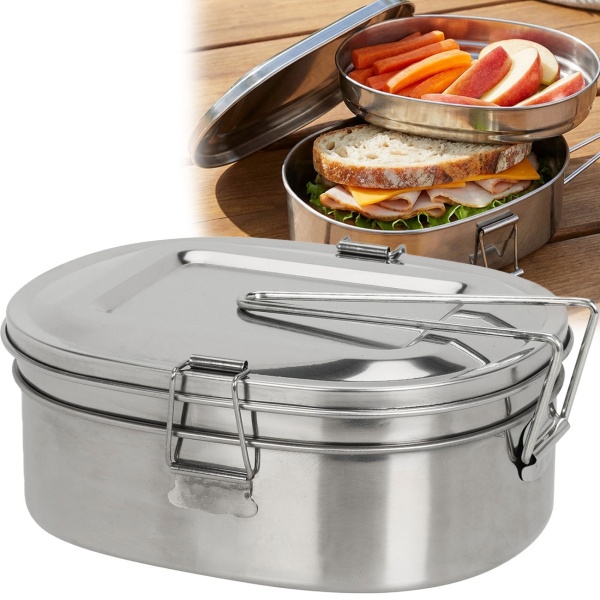 Edelstahl Brotbox, 1,2 L - Hygienisch, Robust & Geruchsneutral - Lunchbox ideal für Schule, Arbeit, Picknick - Inkl. Deckel, Haltegriff - 18x14x7.5cm