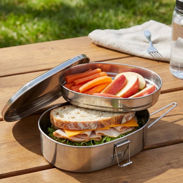 2er-Set Edelstahl Lunchbox – Hygienisch, robust & geruchsneutral für Arbeit, Schule & Picknick – Inkl. Deckel & Haltegriff – 180x140x75mm