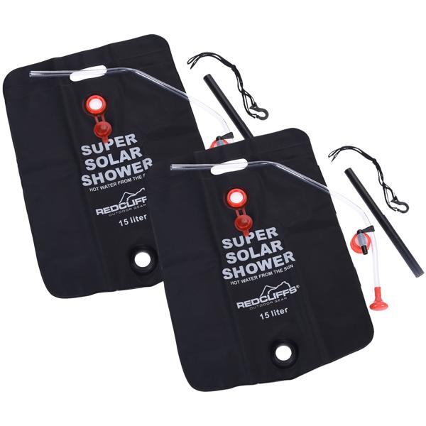 2er-Set Camping-Dusche 15L - Mobile Solardusche mit Duschschlauch/Kopf - Auslaufsicher, robust für Reisen, Festival & Outdoor-Hygiene