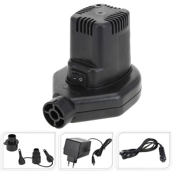 12V & 230V Elektro-Luftpumpe, 60W, schwarz – Mit 3 Aufsätzen, flexibel für Auto & Steckdose, ideal für Luftmatratzen, Pools & mehr