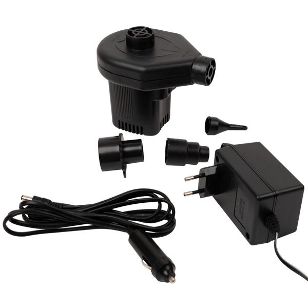 12V & 230V Elektro-Luftpumpe, 60W, schwarz – Mit 3 Aufsätzen, flexibel für Auto & Steckdose, ideal für Luftmatratzen, Pools & mehr