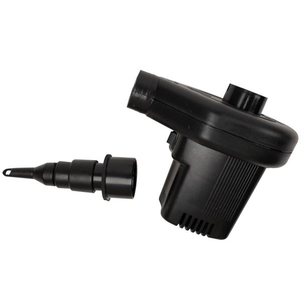 12V & 230V Elektro-Luftpumpe, 60W, schwarz – Mit 3 Aufsätzen, flexibel für Auto & Steckdose, ideal für Luftmatratzen, Pools & mehr