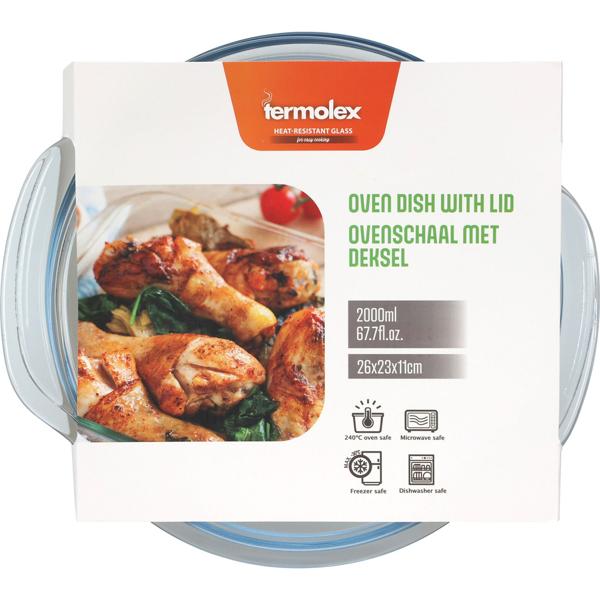 Glas Auflaufform mit Deckel rund 1000ml - Hitzebeständig bis 240°C - Spülmaschinen- & mikrowellengeeignet - Zum Backen, Servieren & Einfrieren