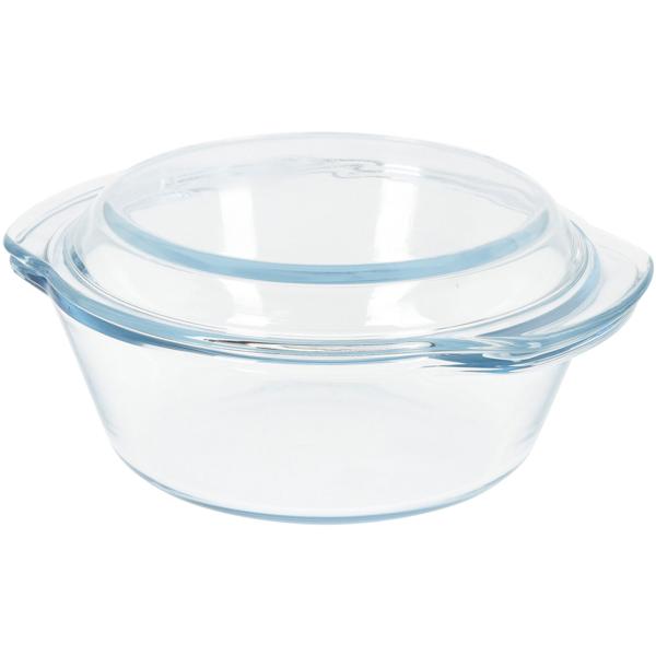 2er-Set Glas Auflaufform mit Deckel, rund, 1000 ml & 1700 ml