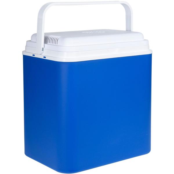 Langlebige elektrische Kühlbox, 24L, 12V für KFZ – Robustes Design, blau/weiss, optimale Kühlleistung