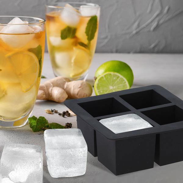 Flexible Eiswürfelform für 4 XL-Eiswürfel - Für Whiskey & Cocktails - Leicht zu reinigen - Kälteresistent & hygienisch - 5x5x5cm je Eiswürfel