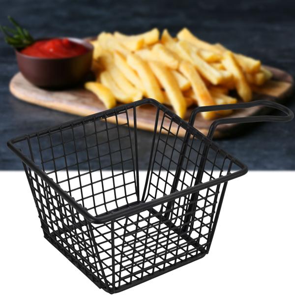Modernes Pommes Frites Servierkörbchen aus Metall - Stilvolle Präsentation für Snacks, Frühlingsrollen, Desserts & Brot - Robust, schwarz, 21x13cm