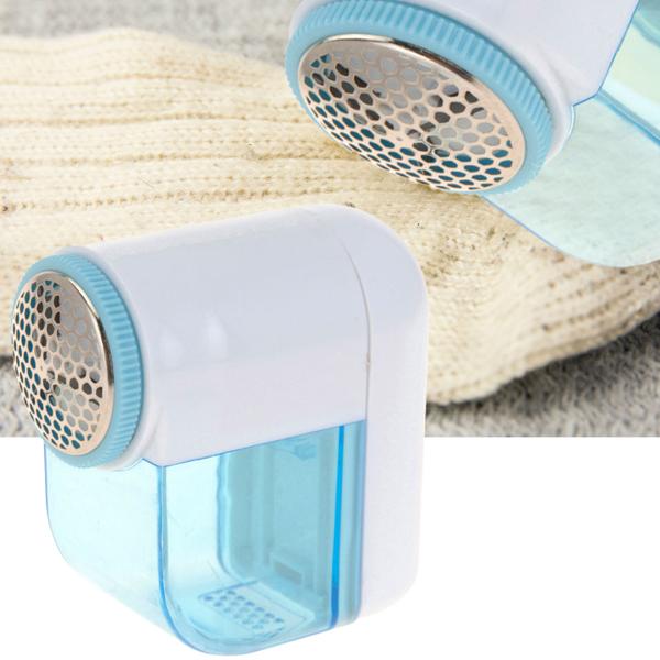 Fusselentferner mit Batterien - Elektrischer Textilrasierer für Pullover Decken Sofas - Mobil, robust, 65g, 75x35x80mm - Transparentem Auffangbehälter