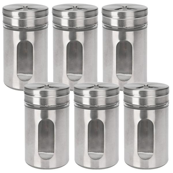 6er-Set Stilvolle Gewürzstreuer mit Sichtfenster, Edelstahl, 94 ml, 3 Lochgrössen, ideal für Gewürze, Salze und Kräuter