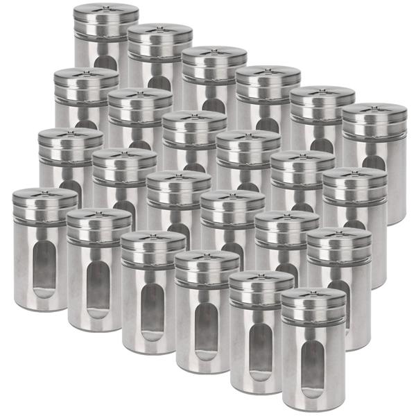 24er-Spar Set Stilvolle Gewürzstreuer mit Sichtfenster, Edelstahl, 94 ml, 3 Lochgrössen, ideal für Gewürze, Salze und Kräuter