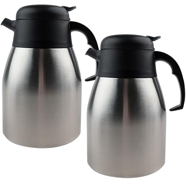 2er-Set Doppelwandige Isolierkanne - Edelstahl 1,5L - Hält Getränke 6h warm/kalt - Ideal für Reise, Arbeit, Freizeit & festliche Anlässe - Einhand-Automatik