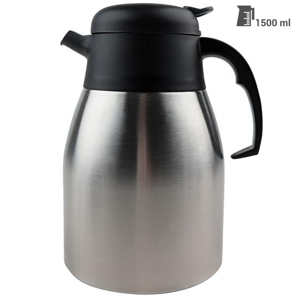 2er-Set Doppelwandige Isolierkanne - Edelstahl 1,5L - Hält Getränke 6h warm/kalt - Ideal für Reise, Arbeit, Freizeit & festliche Anlässe - Einhand-Automatik