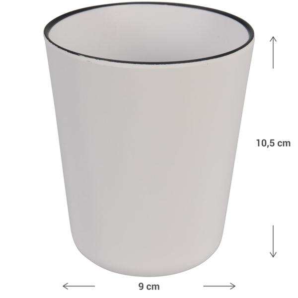 Melamin-Becher - bruchunempfindlich, spülmaschinengeeignet & lebensmittelecht - Ø 9 cm weiss mit schwarzem Rand - ideal für Familien, Camping & Wohnmobil