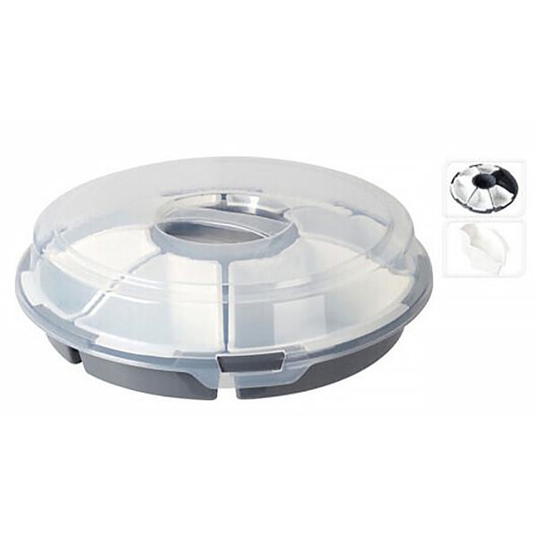 Servierschale 6 Fächer mit Deckel Ø 33 cm - Snacktray für Chips, Snacks, Fingerfood - Robust, leicht, transparent - Schutz vor Staub, Insekten
