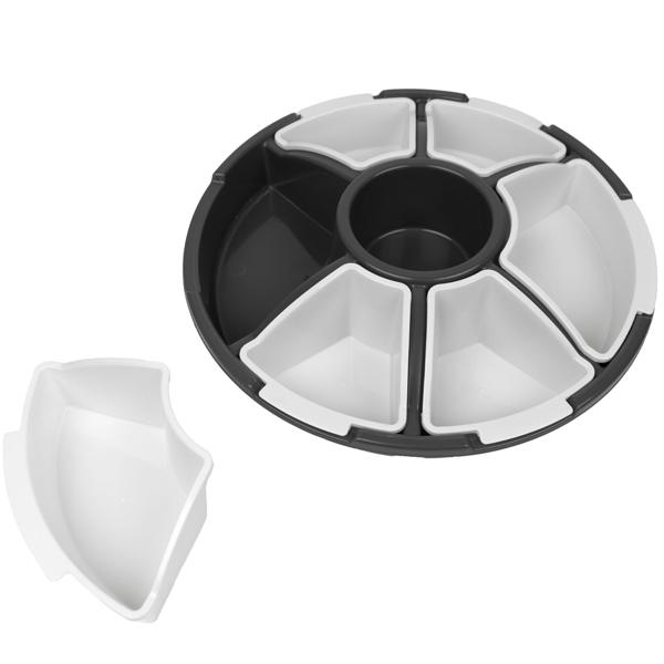 Servierschale 6 Fächer mit Deckel Ø 33 cm - Snacktray für Chips, Snacks, Fingerfood - Robust, leicht, transparent - Schutz vor Staub, Insekten