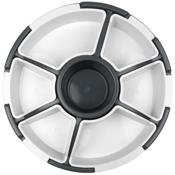 Servierschale 6 Fächer mit Deckel Ø 33 cm - Snacktray für Chips, Snacks, Fingerfood - Robust, leicht, transparent - Schutz vor Staub, Insekten